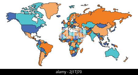 Vereinfachte Weltkarte mit glatten Grenzen Stock Vektor