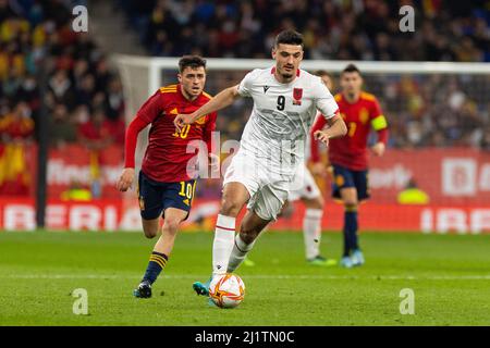 Barcelona, Italien. 26. März 2022. Armando Broja aus Albanien während des Internationalen Freundschaftsspiel zwischen Spanien und Albanien am 26. März 2022 im RCDE-Stadion in Barcelona, Spanien Credit: Independent Photo Agency/Alamy Live News Stockfoto