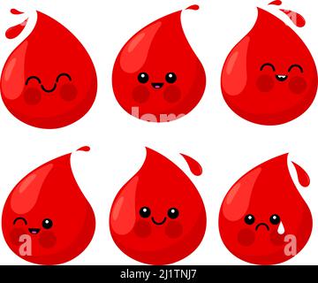 Niedliche Cartoon-Bluttropfen. Blutspende Konzept Zeichen. Vektorgrafik Stock Vektor
