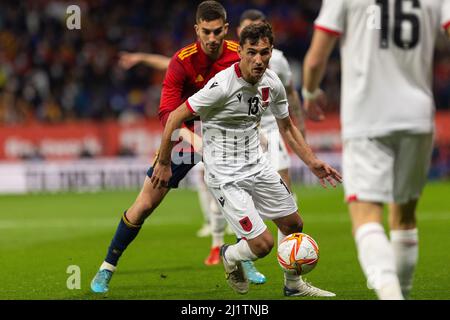 Barcelona, Italien. 26. März 2022. Qazim Laci aus Albanien während des Internationalen Freundschaftsspiel zwischen Spanien und Albanien am 26. März 2022 im RCDE-Stadion in Barcelona, Spanien Credit: Independent Photo Agency/Alamy Live News Stockfoto