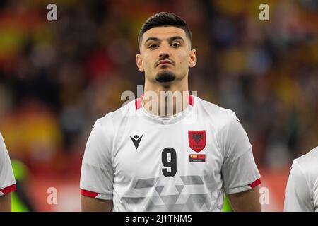 Barcelona, Italien. 26. März 2022. Armando Broja aus Albanien während des Internationalen Freundschaftsspiel zwischen Spanien und Albanien am 26. März 2022 im RCDE-Stadion in Barcelona, Spanien Credit: Independent Photo Agency/Alamy Live News Stockfoto