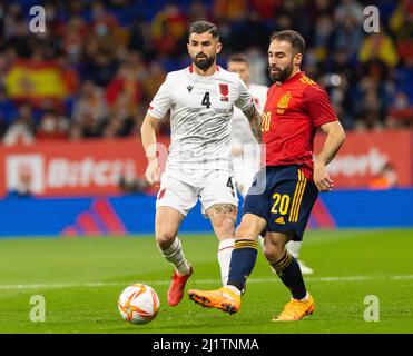 Barcelona, Italien. 26. März 2022. Elseid Hysaj von Albanien während des Internationalen Freundschaftsspiel zwischen Spanien und Albanien am 26. März 2022 im RCDE-Stadion in Barcelona, Spanien Quelle: Independent Photo Agency/Alamy Live News Stockfoto