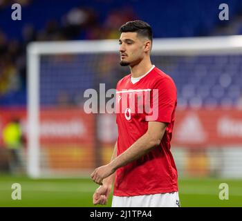 Barcelona, Italien. 26. März 2022. Armando Broja aus Albanien während des Internationalen Freundschaftsspiel zwischen Spanien und Albanien am 26. März 2022 im RCDE-Stadion in Barcelona, Spanien Credit: Independent Photo Agency/Alamy Live News Stockfoto