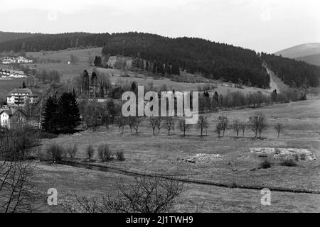 Blick auf den Bayerischen Wald bei Bayerisch Eisenstein 1958. Blick auf den Bayerischen Wald bei Bayerisch Eisenstein, 1958. Stockfoto