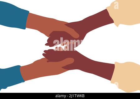 Afroamerikanische Leute, die Hände halten. Einander helfen, sich verbinden. Romantische Paarpartnerschaft. Abbildung isoliert auf weißem Hintergrund. Nahaufnahme. Stockfoto