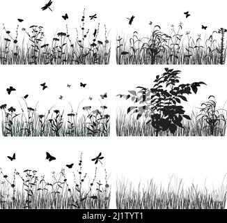 Sammlung von Silhouetten von Blumen und Gräsern Stock Vektor