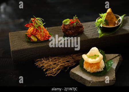 Nasi Padang im Stil der Haute Cuisine Stockfoto