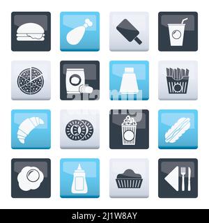 Fast Food und Drink Symbole über Farbe Hintergrund - Vektor Icon Set Stock Vektor
