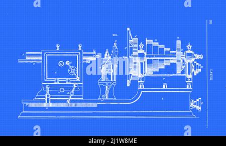 Drehmaschine zum Formen von Metall oder Holz; das Werkstück dreht sich um eine horizontale Achse gegen ein festes Werkzeug aus Appleton's Wörterbuch der Maschinen, Mechanik, Maschinenarbeit und Technik : illustriert mit viertausend Gravuren auf Holz ; in zwei Bänden von D. Appleton und Company Veröffentlicht New York : D. Appleton und Co 1873 Stockfoto