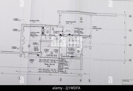 Strukturdetails zeichnen. Nahaufnahme. Architektur- oder Ingenieurprojekt. Bauindustrie Stockfoto