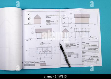 Strukturdetails zeichnen. Nahaufnahme. Architektur- oder Ingenieurprojekt. Bauindustrie Stockfoto