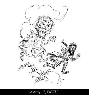 Schauen Sie sich die Uhr aus dem Buch "The Ingoldsby Legends; or, mirth & Marvels" von Thomas Ingoldsby an, illustriert von Arthur Rackham, Erscheinungsdatum 1907 Verlag London, Dent; New York, Dutton. The Ingoldsby Legends (voller Titel: The Ingoldsby Legends, oder Fröhlichkeit und Wunder) ist eine Sammlung von Mythen, Legenden, Geistergeschichten und Gedichten, die angeblich von Thomas Ingoldsby von Tappington Manor geschrieben wurden, eigentlich ein Pseudonym eines englischen Geistlichen namens Richard Harris Barham. Stockfoto
