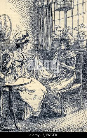 Tante Fanny aus dem Buch "The Ingoldsby Legends; or, mirth & Marvels" von Thomas Ingoldsby, illustriert von Arthur Rackham, Erscheinungsdatum 1907 Verlag London, Dent; New York, Dutton. The Ingoldsby Legends (voller Titel: The Ingoldsby Legends, oder Fröhlichkeit und Wunder) ist eine Sammlung von Mythen, Legenden, Geistergeschichten und Gedichten, die angeblich von Thomas Ingoldsby von Tappington Manor geschrieben wurden, eigentlich ein Pseudonym eines englischen Geistlichen namens Richard Harris Barham. Stockfoto