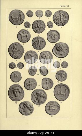 Tafel VI Geia: litra und andere verschiedene Münzen und Werte von der Insel Sizilien aus dem Katalog "Münzen des alten Sizilien" von Sir George Francis Hill, Published 1903 Westminster, A. Constable & co., ltd. Stockfoto