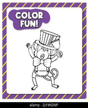 Arbeitsblätter Vorlage mit Farbe Spaß! Text und Abbildung der Affen Stock Vektor