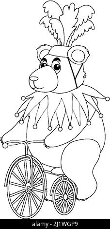 Zirkus Bär Fahrrad fahren schwarz und weiß Doodle Charakter Illustration Stock Vektor