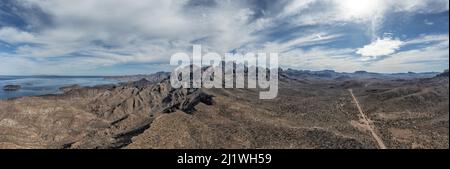 Agua verde loreto bcs baja california sur Luftdrohne riesiges Landschaftspanorama Stockfoto