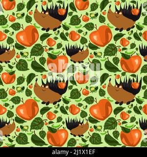 Waldmuster mit Tieren und Pflanzen. Nahtloses Muster für Stoff, Papier und andere Druck- und Webprojekte. Stock Vektor