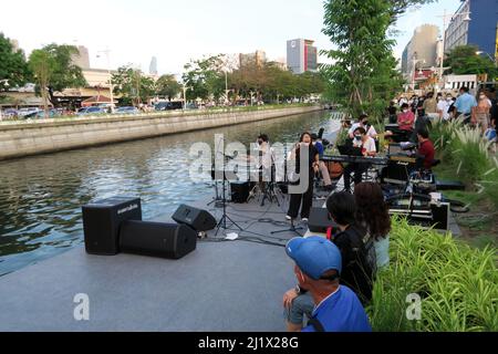 Krung Kasem Canal Canaalside Walk, Hua Lamphong, Bangkok, Thailand Stockfoto