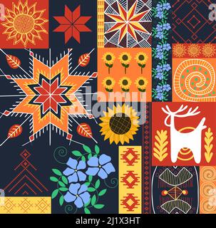 Modernes ukrainisches Ornament. Nahtloses Muster im ukrainischen Stil. Symbole der Ukraine. Nationale Symbole. Kultur Mitteleuropas. Pysanka. Embroid Stock Vektor