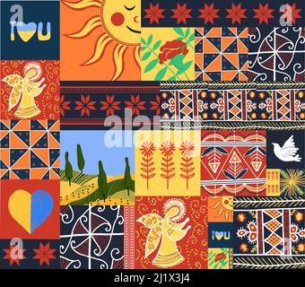Modernes ukrainisches Ornament. Nahtloses Muster im ukrainischen Stil. Symbole der Ukraine. Nationale Symbole. Kultur Mitteleuropas. Pysanka. Embroid Stock Vektor