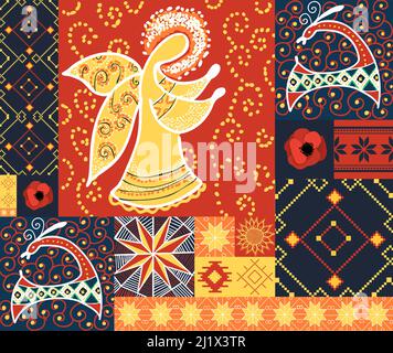Modernes ukrainisches Ornament. Nahtloses Muster im ukrainischen Stil. Symbole der Ukraine. Nationale Symbole. Kultur Mitteleuropas. Pysanka. Embroid Stock Vektor