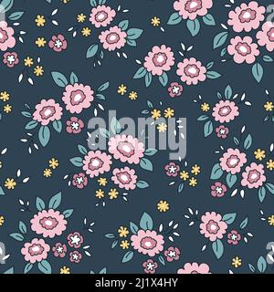 Nahtlos schönes, ditziges Blumenmuster mit Umriss Stockfoto