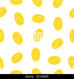 Nahtloses Muster mit goldenen Münzen. Fallende Dollarmünzen. Stock Vektor