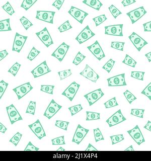 Nahtloses Papiergeldmuster mit fliegender Dollarwährung. Vektordarstellung weißer Hintergrund. Stock Vektor