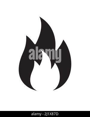 Vektor flaches schwarzes Feuer-Symbol auf weißem Hintergrund isoliert Stock Vektor