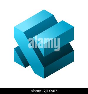 Blaue, abstrakte Würfelform. Vorlage für das X-Logo mit 3D Buchstaben. Geometrisches quadratisches Objekt. Isometrisches X-Symbol. Firmenlogo. Architektur. Vektor Stock Vektor