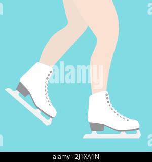Vektor flache Cartoon Mädchen Beine in weißen Schlittschuhe auf blauem Hintergrund isoliert Stock Vektor