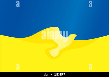 Frieden, Krieg, Flagge, Taube, ukraine, Vogel, Symbol, Zeichen, Symbol, Hintergrund, Zeichnung, blau, gelb, Strichzeichnungen, Illustration, Kein Krieg, kein Banner, keine Fliege, kein Flug, keine Erbse Stock Vektor