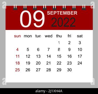 September 2022. Vektor Monatskalender Vorlage 2022 Jahr im einfachen Stil für Template-Design. Die Woche beginnt ab Sonntag. Stock Vektor