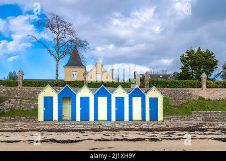 Ile-aux-Moines, Frankreich, Strandhütten Stockfoto