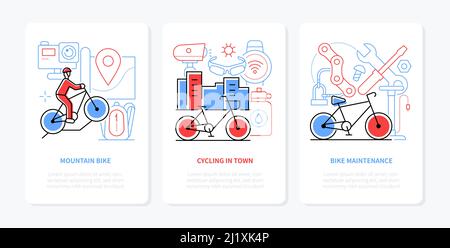 Radfahren und Radfahren - Line Design Stil Banner Set Stock Vektor