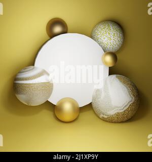 3D Rendern Illustration abstrakte geometrische Form goldenen Hintergrund Rahmen Vorlage Stockfoto