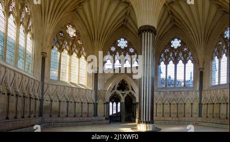 Großbritannien, England, Somerset. Wells Kathedrale achteckigen Kapitelhaus waren die Klerus treffen. Stockfoto