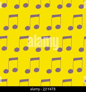 Noten Nahtloses Muster auf gelbem Hintergrund, Illustration für Textilien und Geschenkpapier Stockfoto