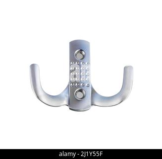 Metallbügel isoliert auf weißem, Beschneidungspfad. Wandhaken. Stockfoto