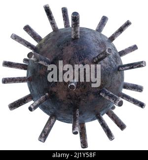 Marine Mine isoliert, alte Meeresmine, 3D Rendering, 3D Illustration, Stockfoto