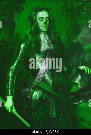 Ein gruseliges Horrorportrait eines alten königlichen Vampir-Monsters Stockfoto