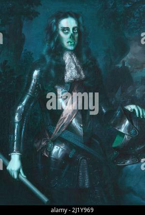 Ein gruseliges Horrorportrait eines alten königlichen Vampir-Monsters Stockfoto