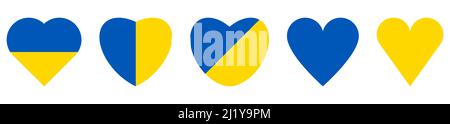 Set von Ukraine Flaggen-Ikonen in Form von Herz. Vektordarstellung auf weißem Hintergrund isoliert Stock Vektor
