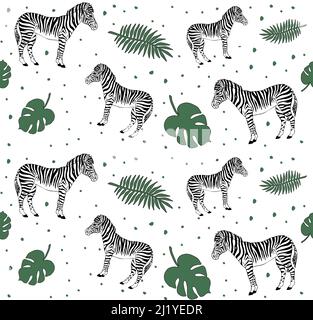 Vektor nahtloses Muster von Zebra und Blättern Stock Vektor