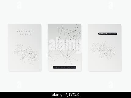 3 Cover-Vektor-Vorlagen für Broschüren im Format A4. Moderner geometrischer Hintergrund mit verbundenen Linien und Punkten Stock Vektor