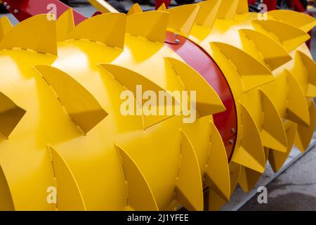 Landmaschinen. Die Elemente und Komponenten der landwirtschaftlichen Techniken Stockfoto