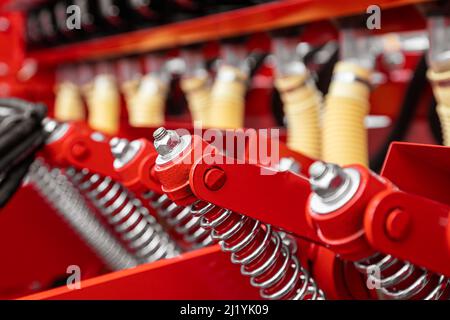 Landmaschinen. Die Elemente und Komponenten der landwirtschaftlichen Techniken Stockfoto