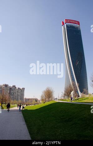 Generali Tower, Lo Storto, The Twisted One ist ein Wolkenkratzer von Mailand, Italien. 23. Januar 2018. Architektin Zaha Hadid. Stockfoto