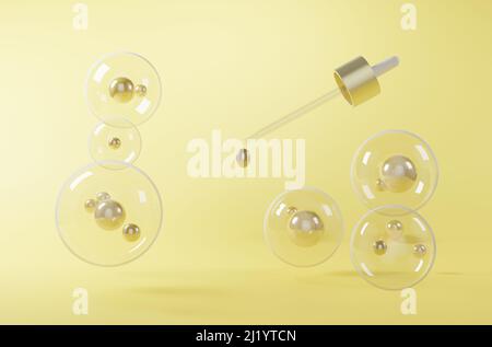 3 d Render. Kosmetische Pipette mit flüssiger Kosmetik zur Hautpflege. 3D Abbildung Stockfoto